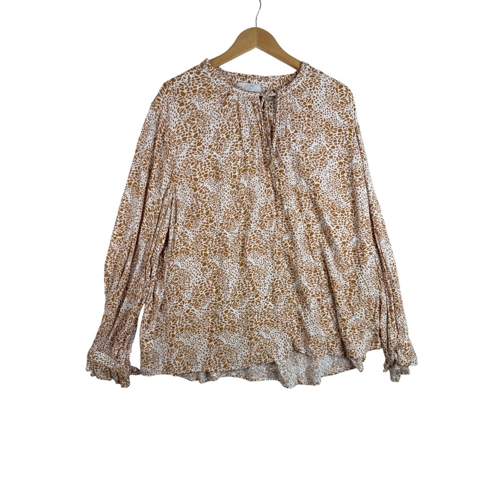 Loft Printed Boho Popover Blouse size 18 White/Tan